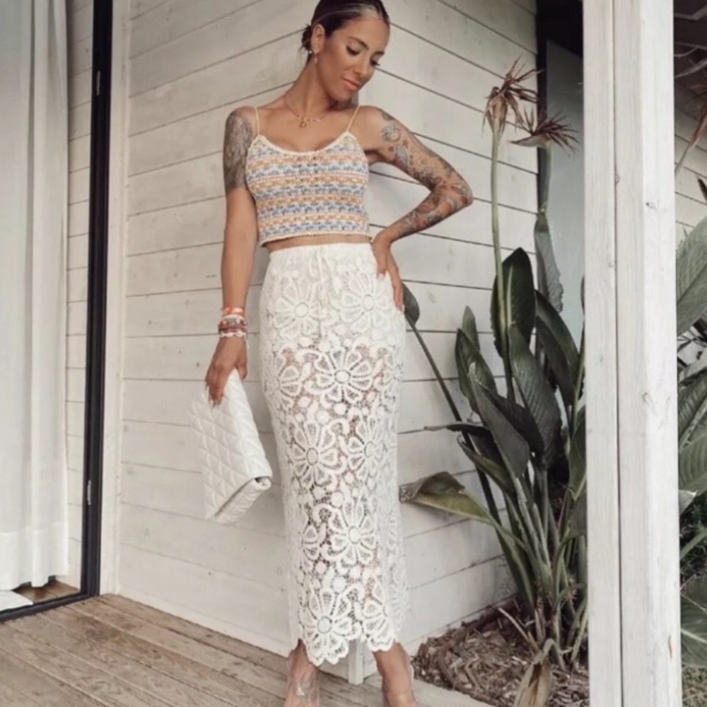 Zara Cream Crochet Lace Midi Skirt - Picture 6 of 16